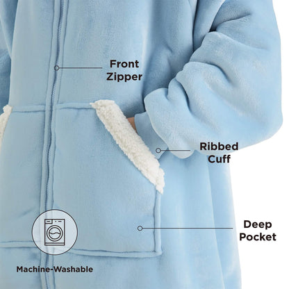 Plush Fleece Wearable Blanket Hoodie - Warm Zip Up