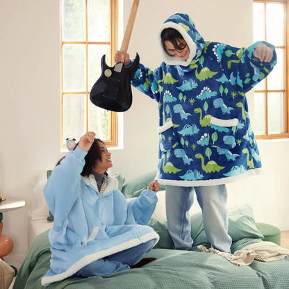 Plush Fleece Wearable Blanket Hoodie - Warm Zip Up - OutfitLondon