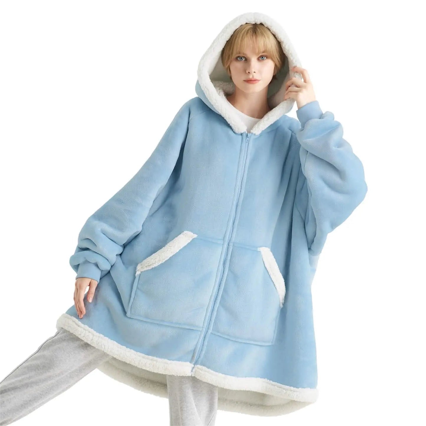 Plush Fleece Wearable Blanket Hoodie - Warm Zip Up