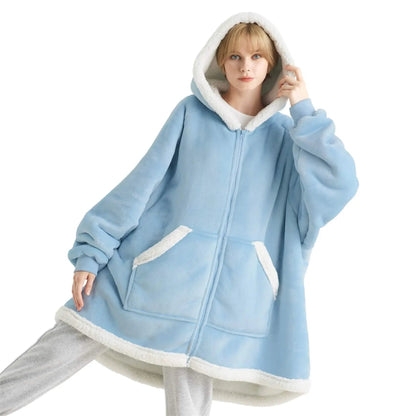 Plush Fleece Wearable Blanket Hoodie - Warm Zip Up