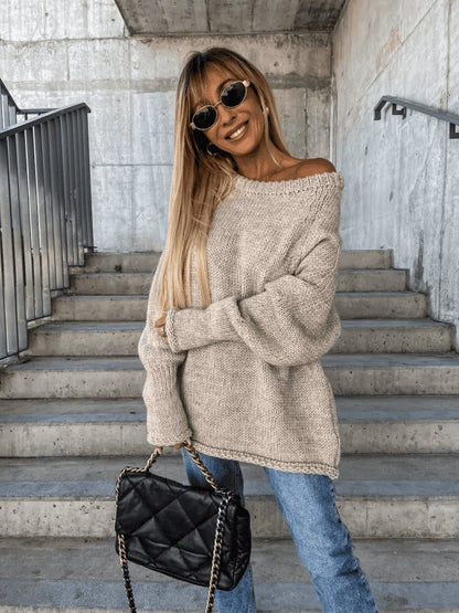 Relaxed Fit Women's Off Shoulder Sweater