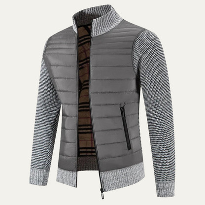 Warm Men's Quilted Bomber Jacket with Ribbed Sleeves