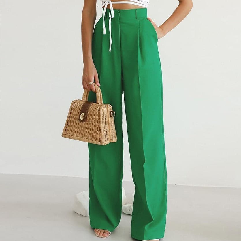 Harper | Elegant High-Waisted Wide Leg Pants with Pleats - OutfitLondon