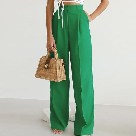 Harper | Elegant High-Waisted Wide Leg Pants with Pleats - OutfitLondon