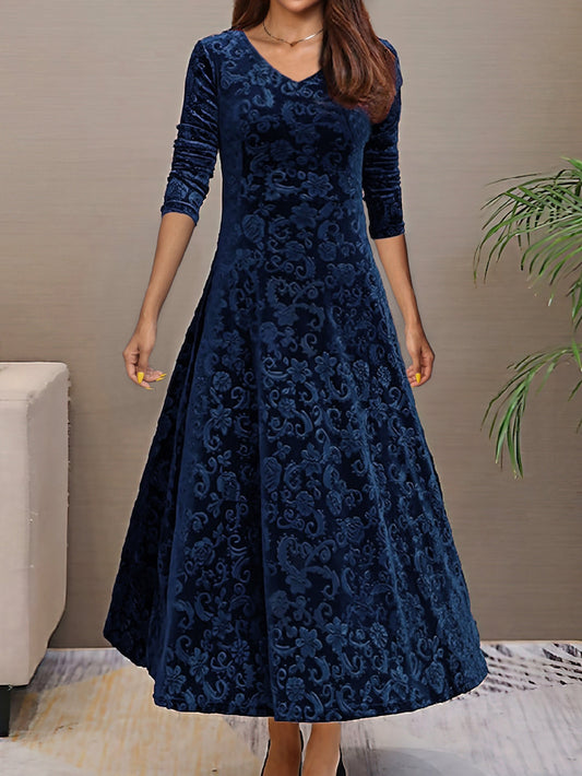 Luxurious Ladies Velvet Floral Formal Gown Dress - OutfitLondon