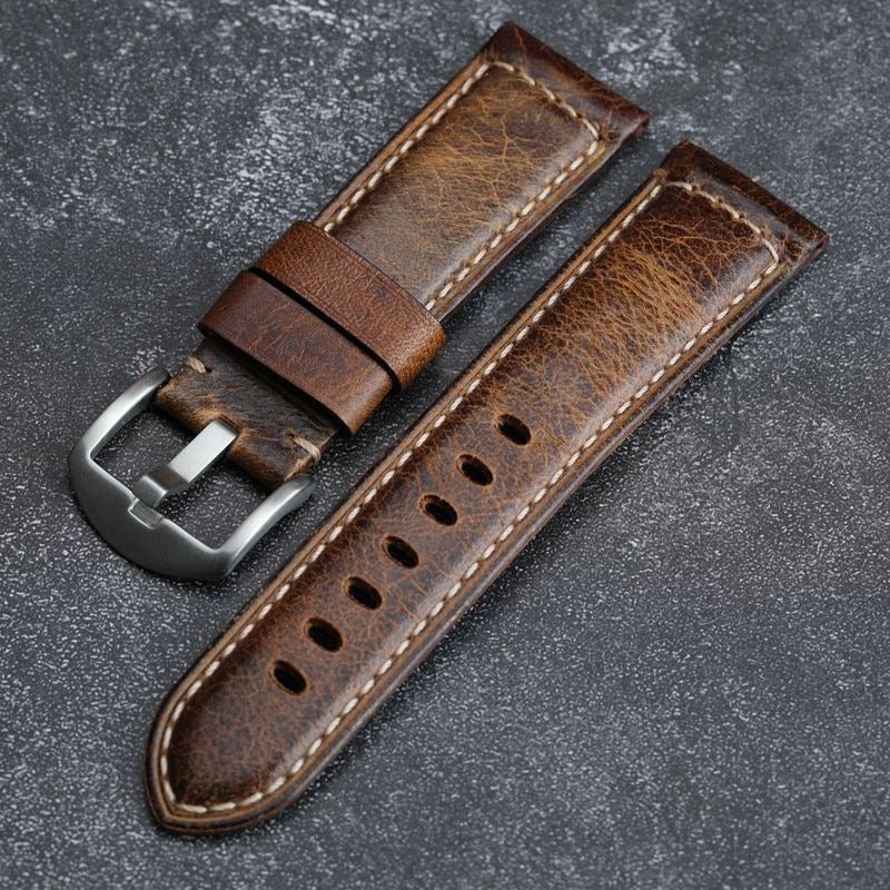 Vintage Worn Brown Leather Belt Strap - OutfitLondon