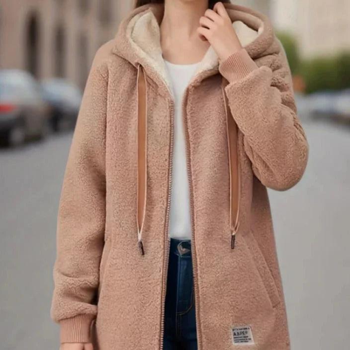 Warm Fleece Hooded Coat for Ladies - OutfitLondon