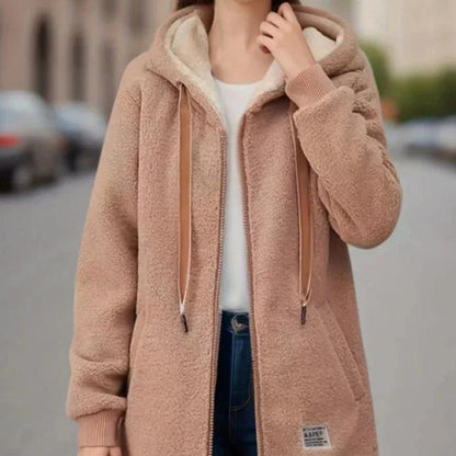Warm Fleece Hooded Coat for Ladies - OutfitLondon