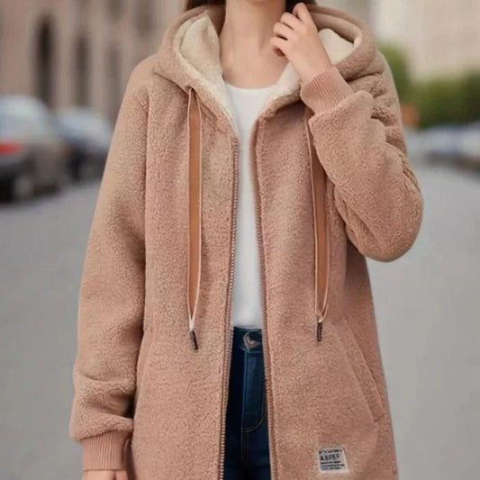 Warm Fleece Hooded Coat for Ladies - OutfitLondon