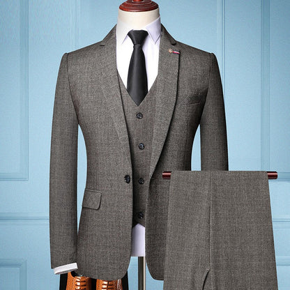 Men's Herringbone Checkered 3 Piece Suit Tan Brown