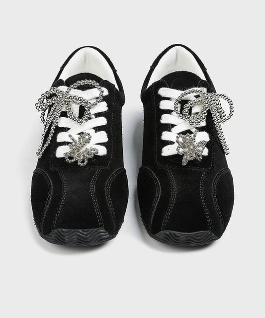 Men's Lace Up Sport Shoes Leather Black - OutfitLondon