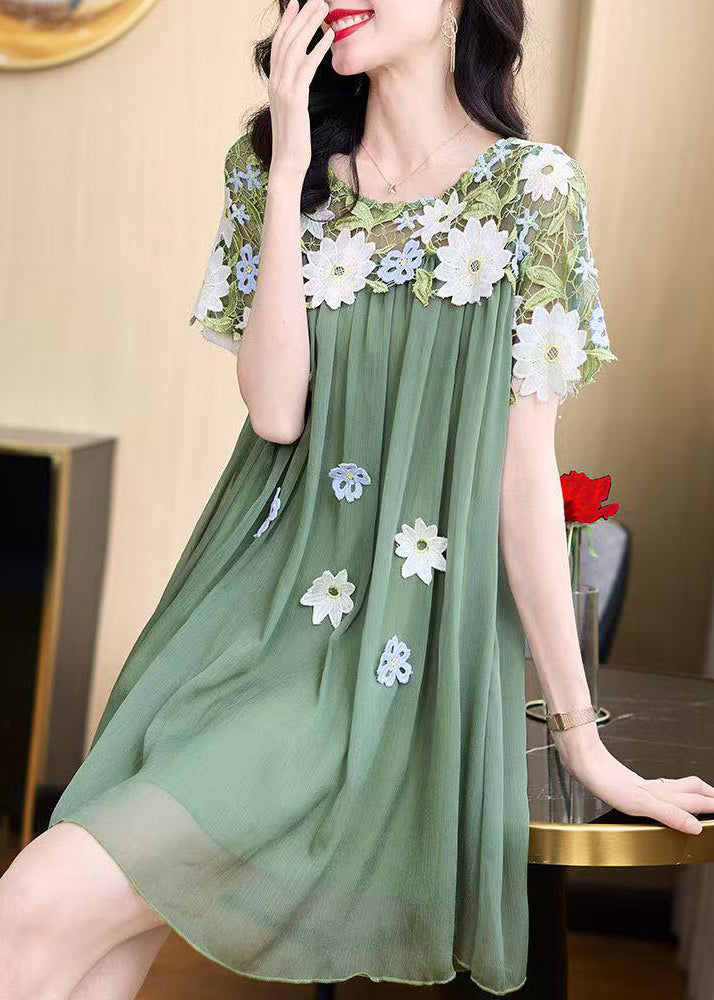 Women's Silk Chiffon Summer Dress Lightweight Floral Lace - OutfitLondon
