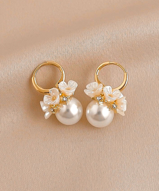 Women's Copper Hoop Earrings Gold Floral Zircon Pearl - OutfitLondon