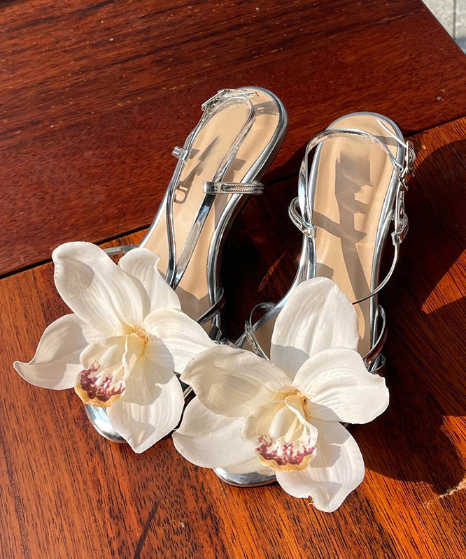 Women's High Heel Open Toe Sandals Silver Buckle - OutfitLondon