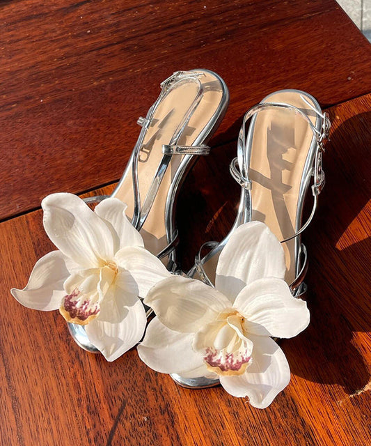 Women's High Heel Open Toe Sandals Silver Buckle - OutfitLondon