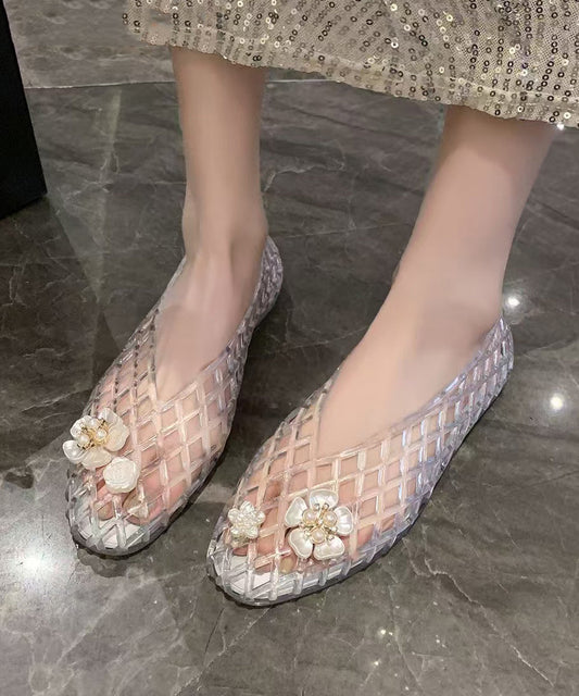 Women's Silver Lattice Flat Shoes Airy Slip On Comfortable - OutfitLondon