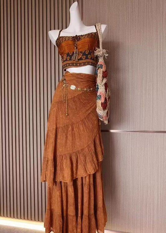 Women's Cotton Blend Halter And Skirt Set Comfortable Summer - OutfitLondon