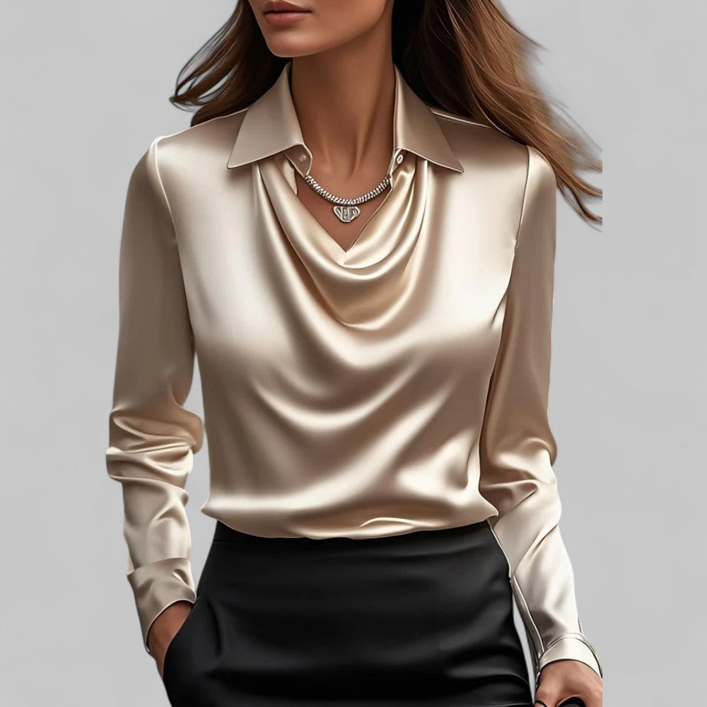 Flowy V-Neck Long Sleeve Blouse