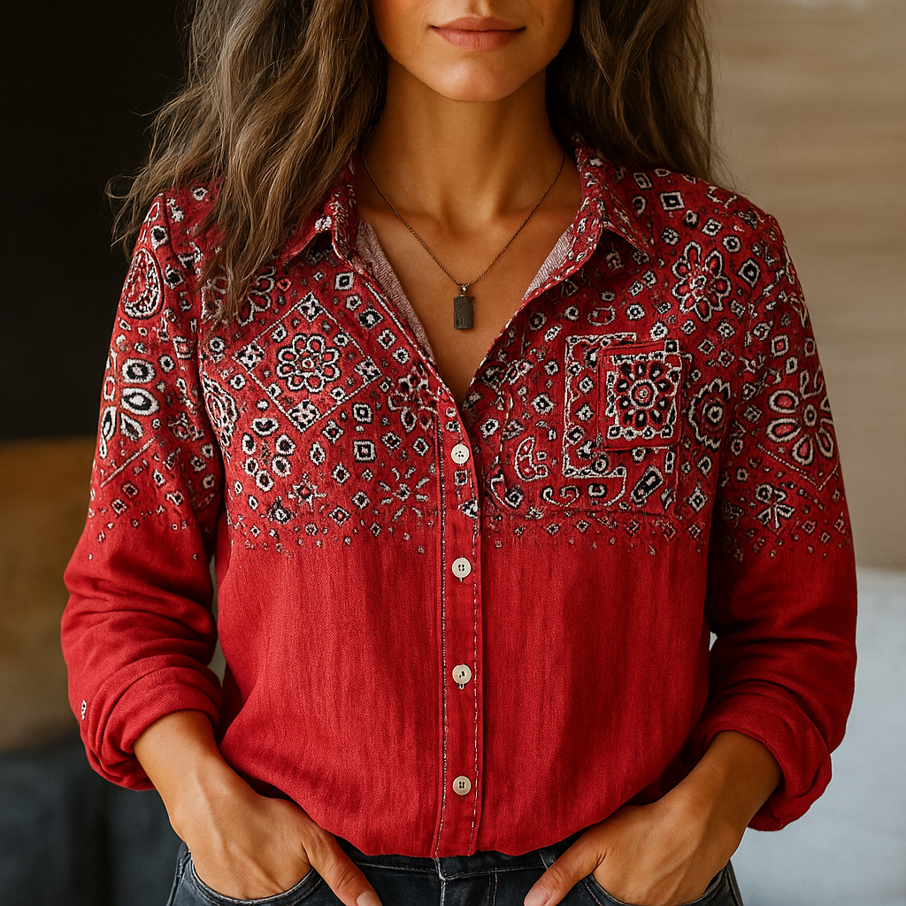 Casual Cotton Button Down Shirt | Loose Fit Paisley Print Top - OutfitLondon