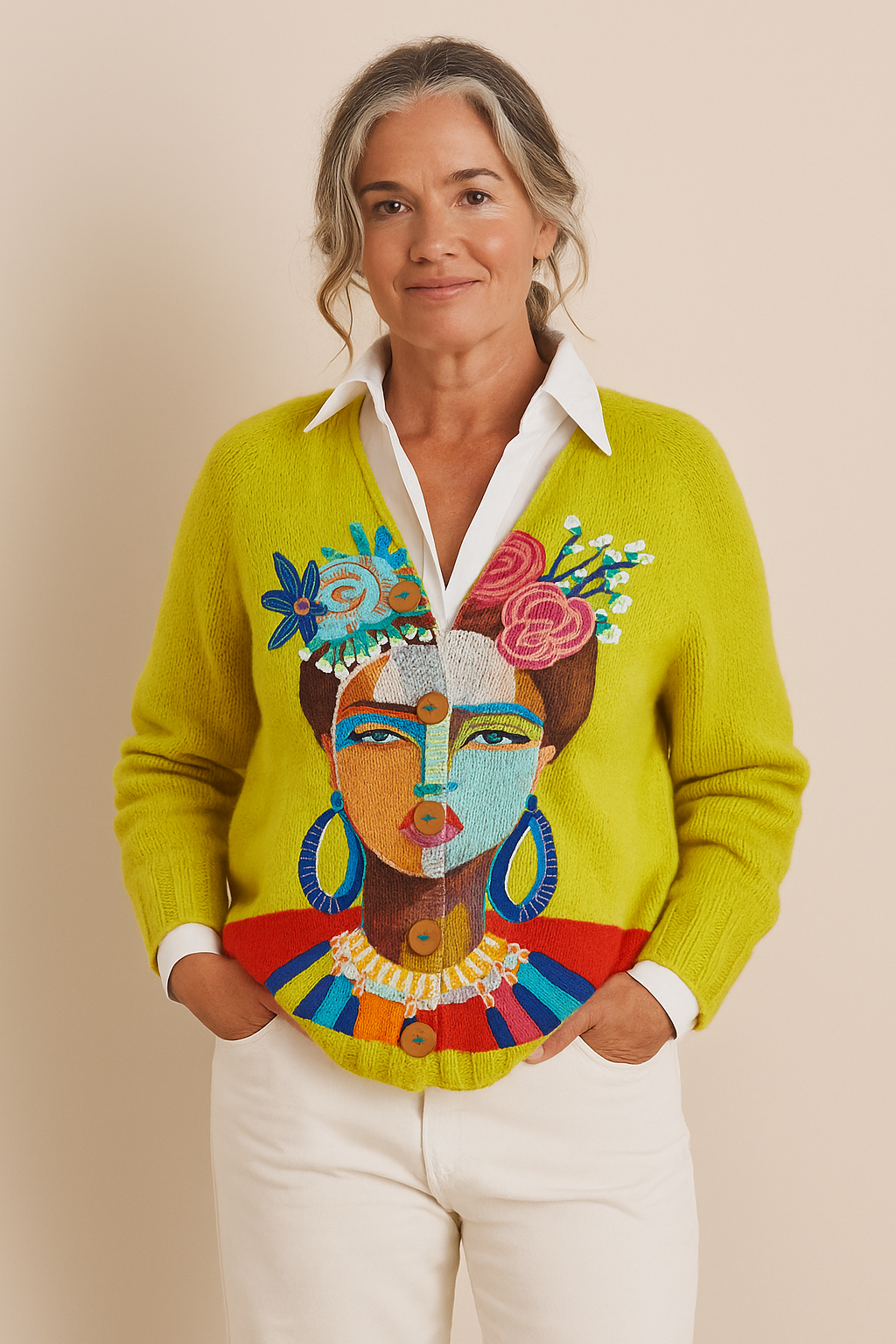 Stylish Artistic Portrait Cardigan for Women - OutfitLondon