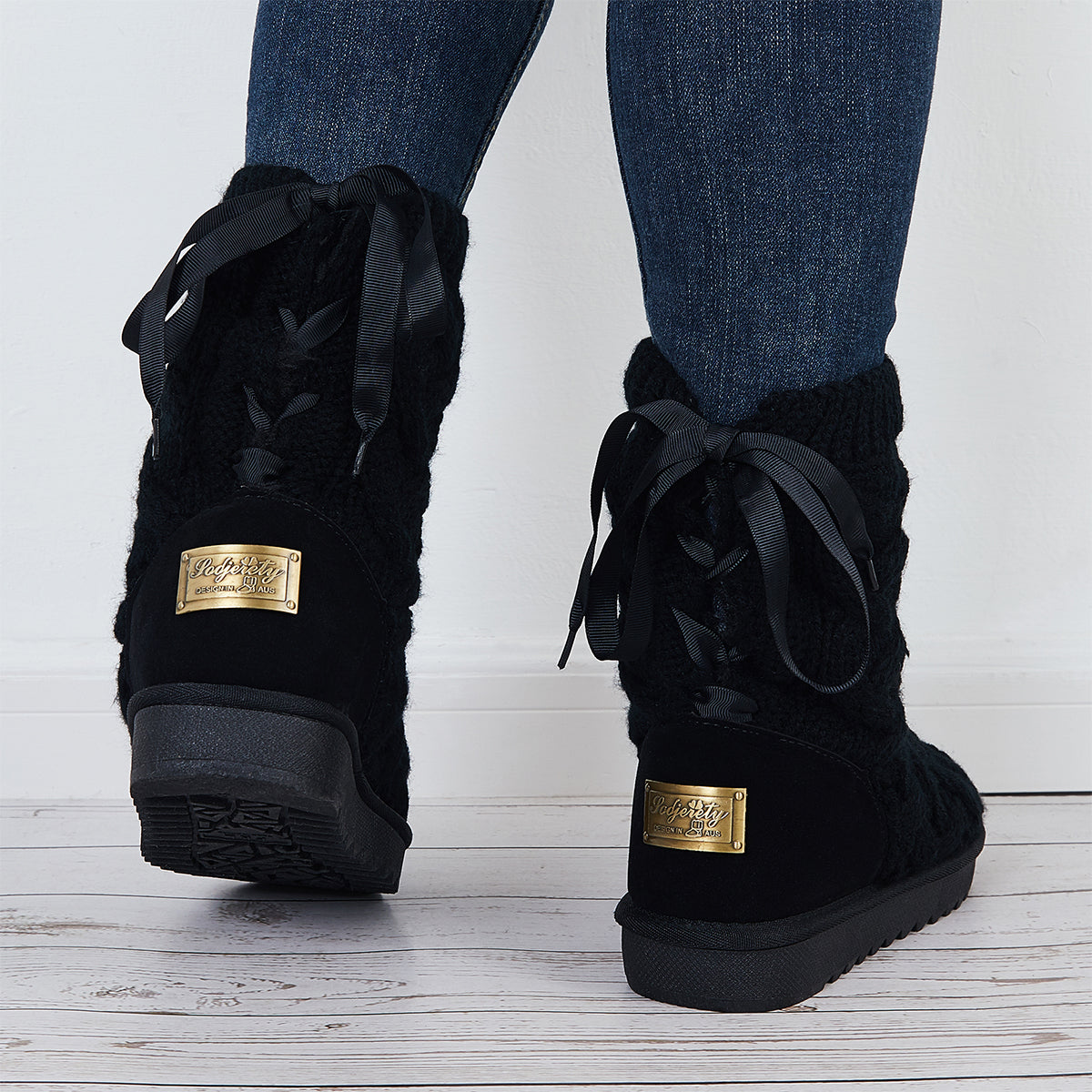 Knit Splicing Warm Ankle Boots Lace Up Winter Short Booties