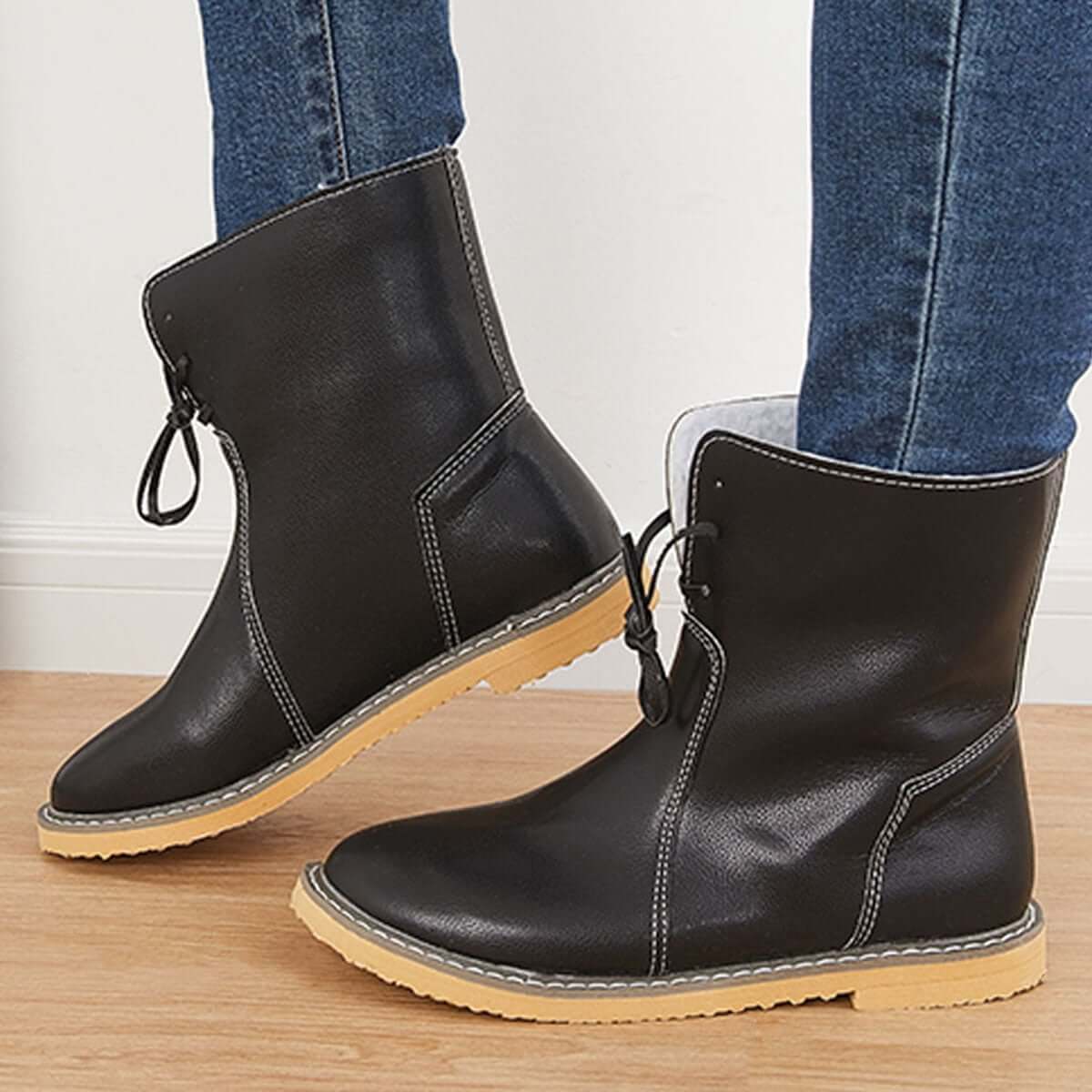 Warm Cotton Lined Waterproof Snow Ankle Boots Wide Width Flat Booties