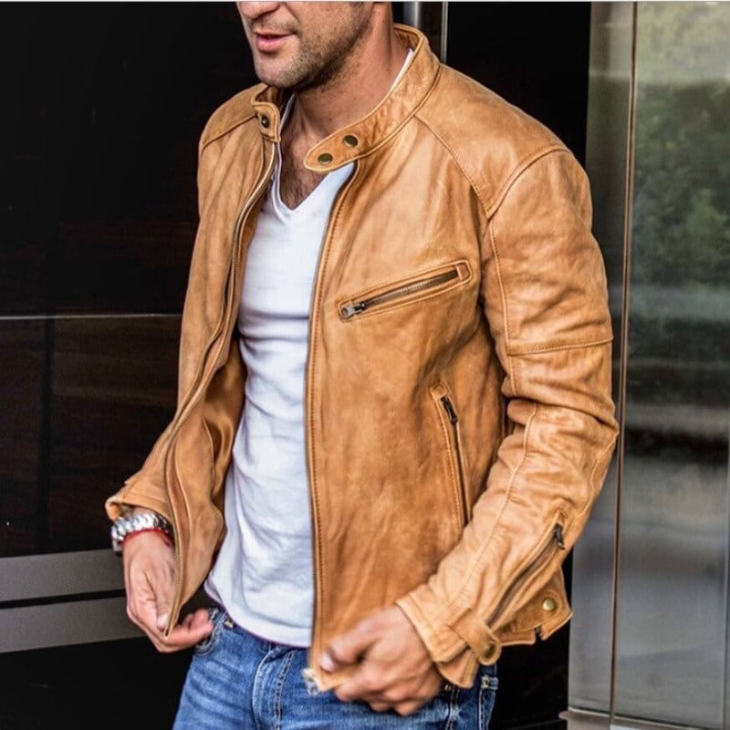 Classic Synthetic Leather Slim Fit Jacket - OutfitLondon
