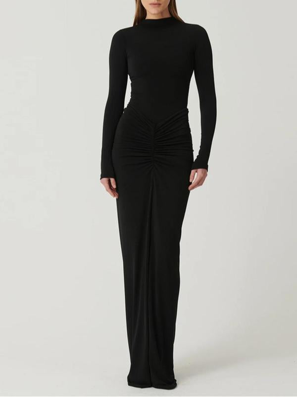 Elegant Ruffled Long Sleeve Bodycon Maxi Dress - OutfitLondon