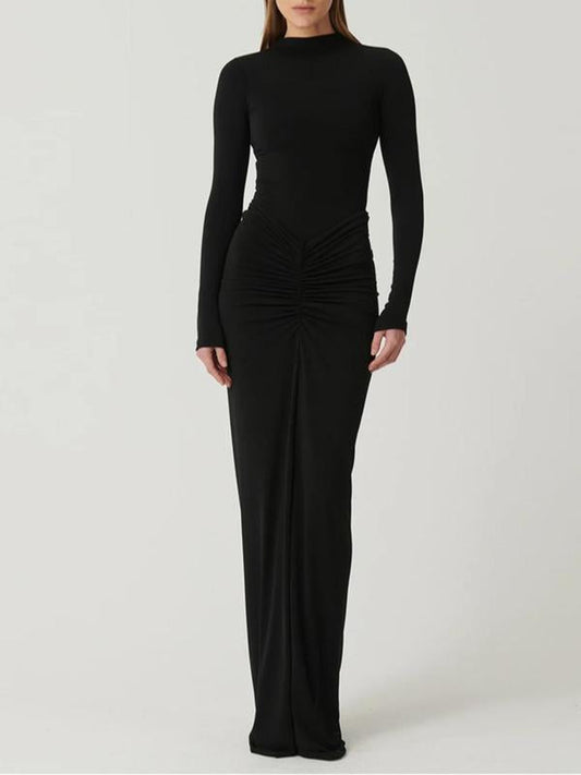 Elegant Ruffled Long Sleeve Bodycon Maxi Dress - OutfitLondon
