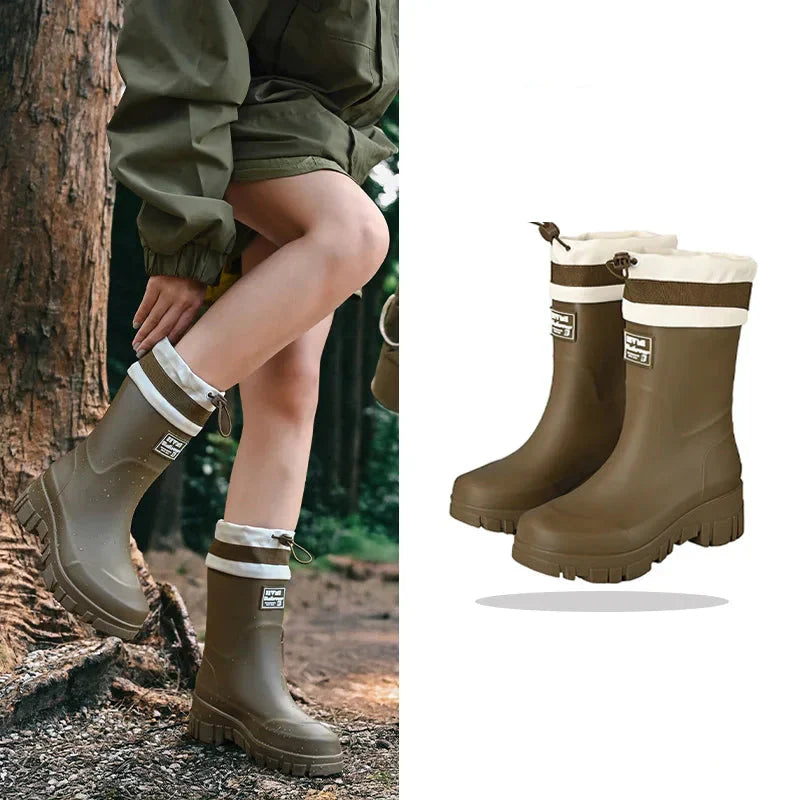 Rain Boots for Autumn - Retro Waterproof Rubber Boots with Non-Slip Sole for Women
