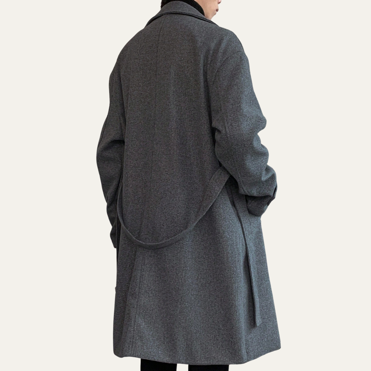 Classic Mens Wool Overcoat with Waist Belt
