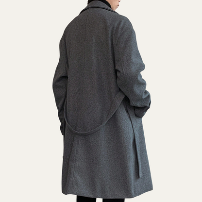 Classic Mens Wool Overcoat with Waist Belt