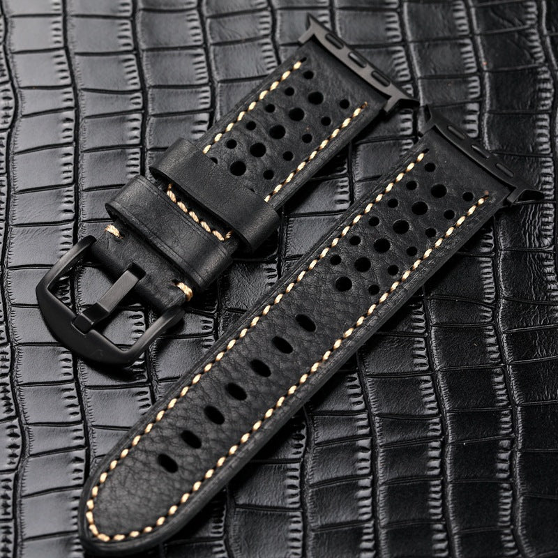 Sporty Black Leather Strap Watch