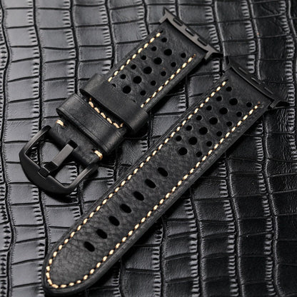 Sporty Black Leather Strap Watch