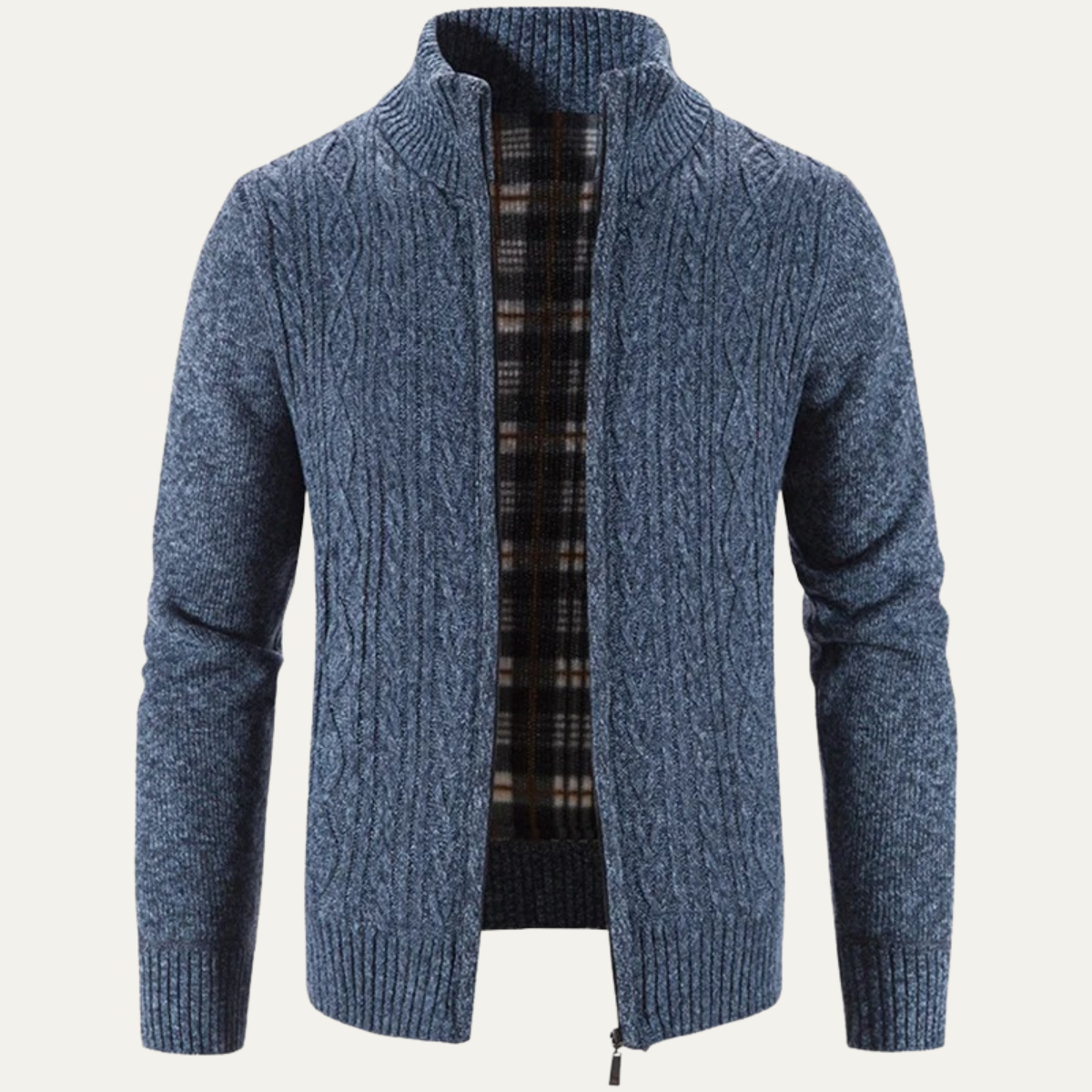 Men's Textured Cable Knit Zip Up Sweater