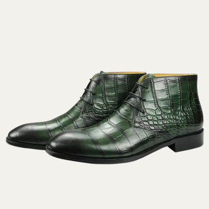 Stylish Men's Alligator Print Leather Boots - OutfitLondon