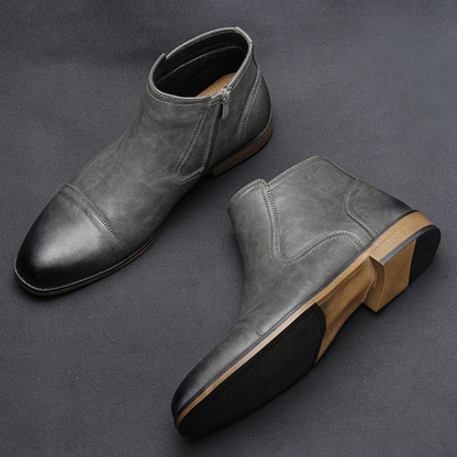 Stylish Men's Leather Zip Up Ankle Boots