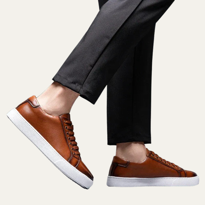 Classic Men's Low Top Leather Sneakers with Thick Sole