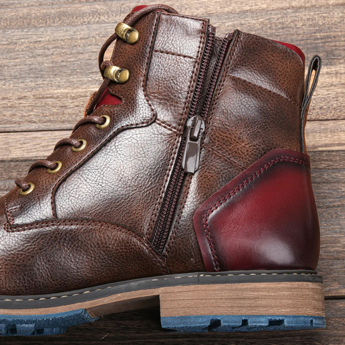 Brown Leather Mens Ankle Boots Lace Up Style