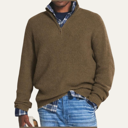 Warm Mens Merino Wool Sweater - Half Zip Pullover