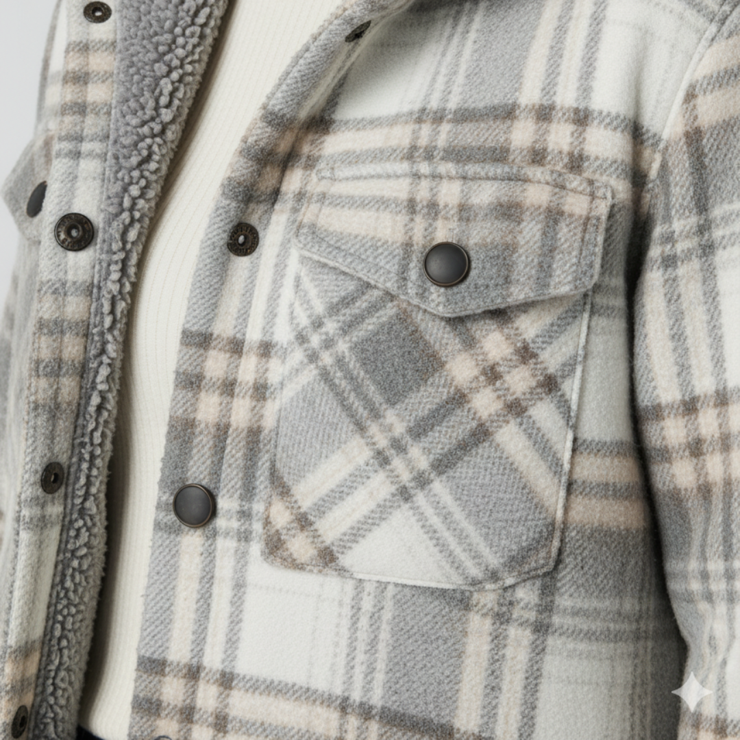 Warm Hooded Plaid Jacket for Women
