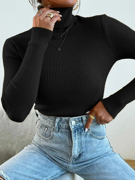 Stylish Ladies' Fitted Neck Sweater Top - OutfitLondon