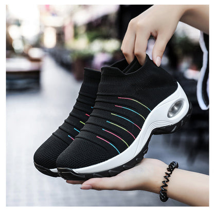 Woman's Striped Pattern Knit Sports Shoes