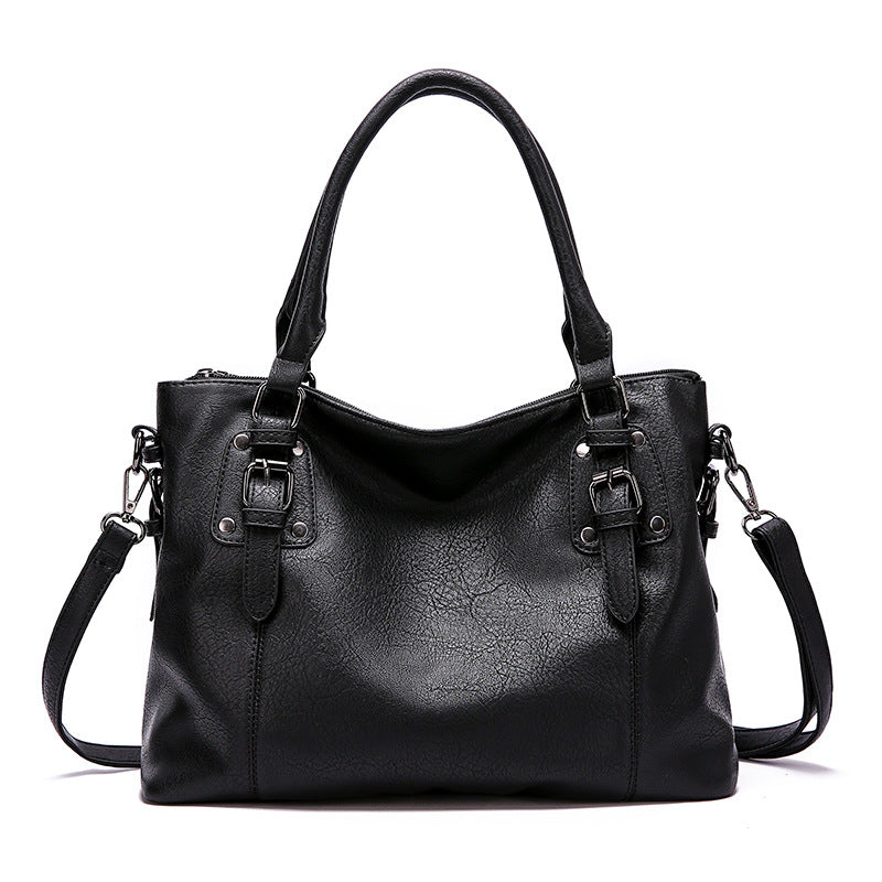 Spacious Vintage Leather Tote Bag with Strap - OutfitLondon
