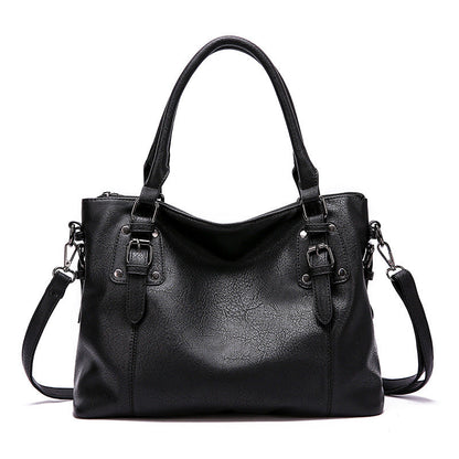 Spacious Vintage Leather Tote Bag with Strap - OutfitLondon