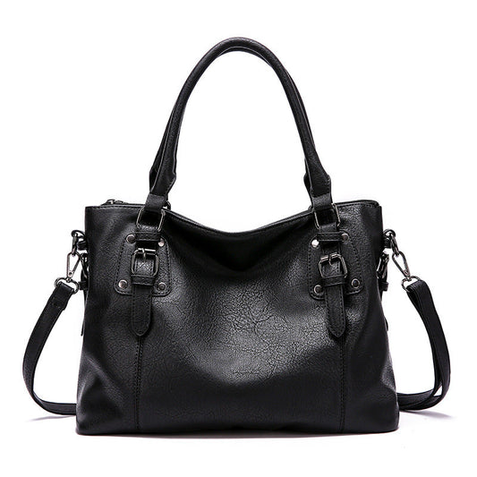 Spacious Vintage Leather Tote Bag with Strap - OutfitLondon