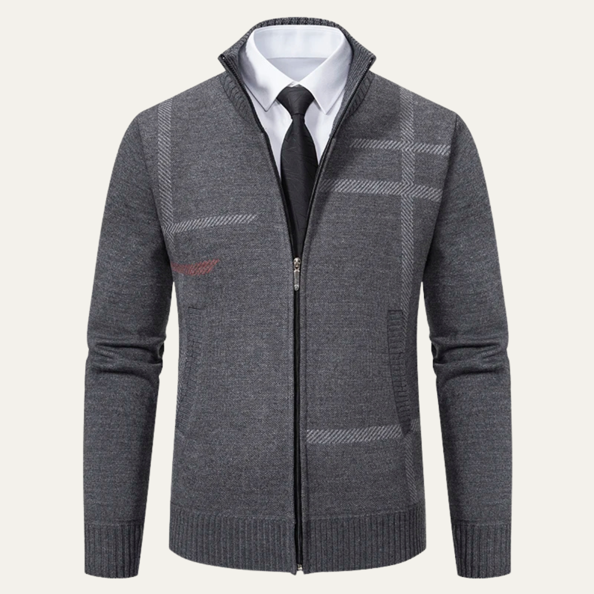 Warm Mens Full Zip Knitted Sweater - OutfitLondon