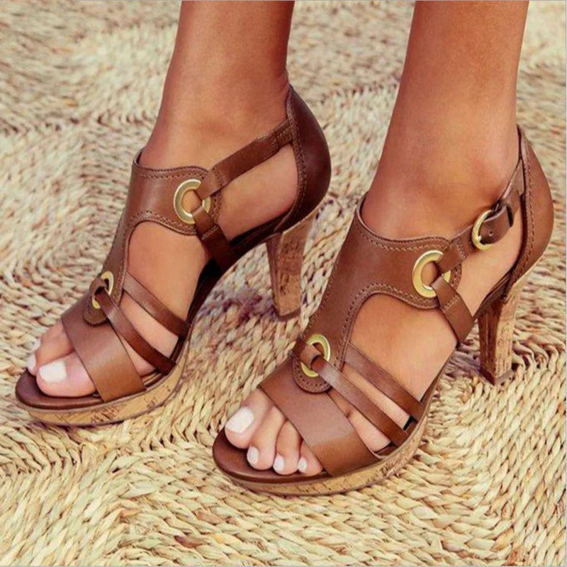 Chic Low Heel Ankle Strap Sandals