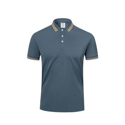 Men's Casual Cotton Short-Sleeve Polo Shirt with Lapel Collar
