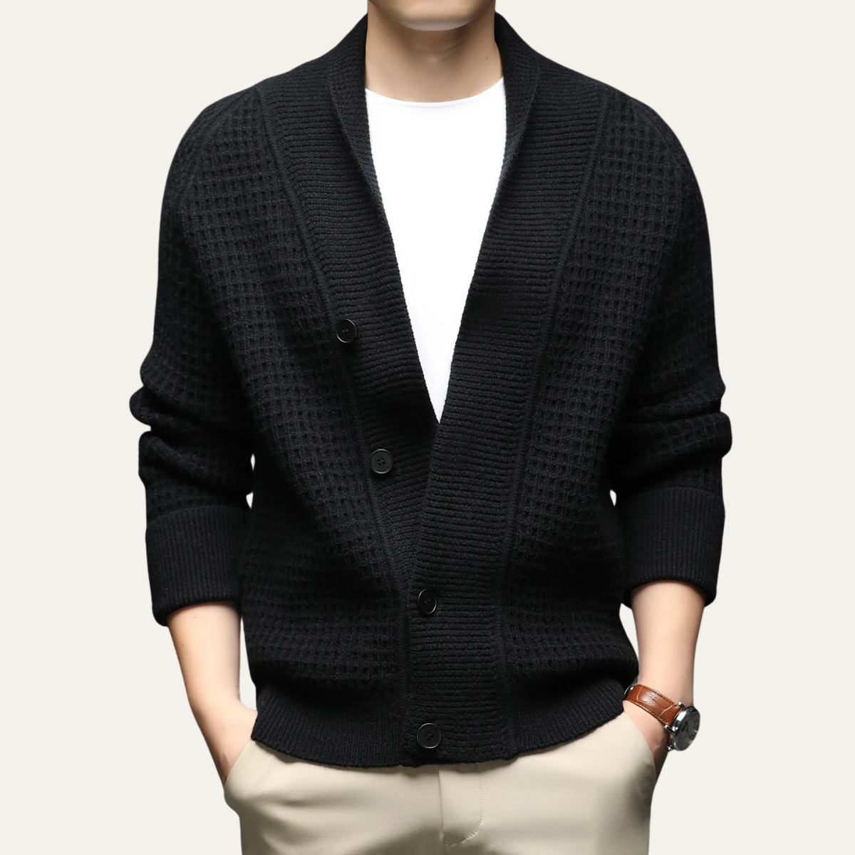 Cozy Mens Thick Knit Crew Neck Cardigan
